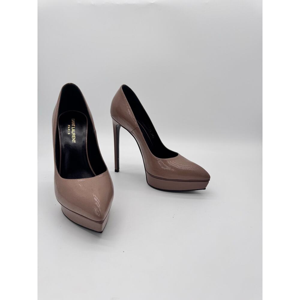 Saint Laurent Janis Hedi Slimane Pink Nude Textured Leather Platform Pumps 38.5 - Picture 13 of 14